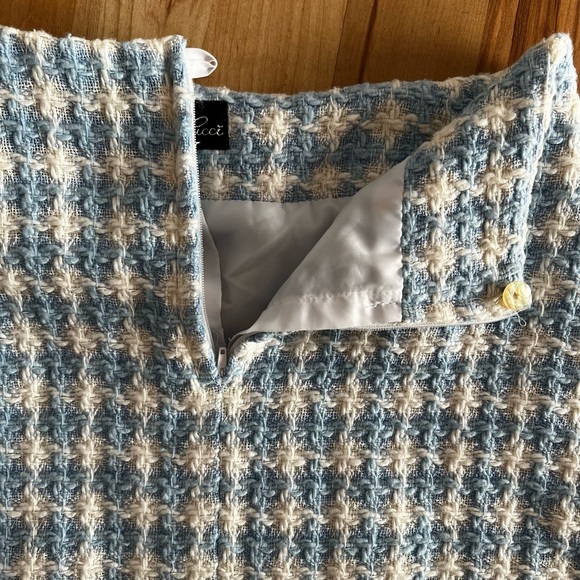 Vintage 90s Y2K Berto Lucci Made in Italy Barbiecore Baby Blue Tweed Mini Skirt - Picture 9 of 13